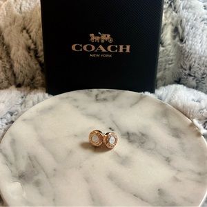 Coach Circle Stone Stud Earrings in Rose Gold